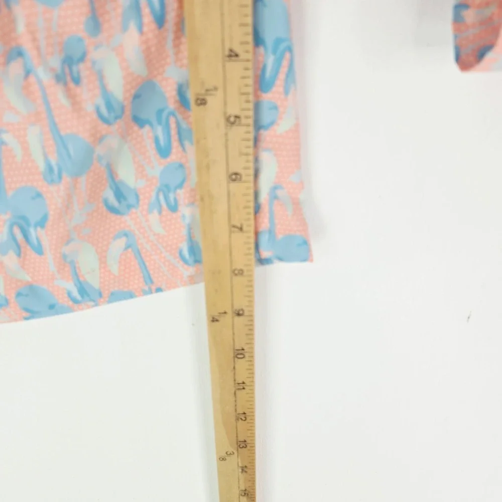 Peter Millar Mens Flamingo Print Swim Trunks Peach Blue Board Shorts Large